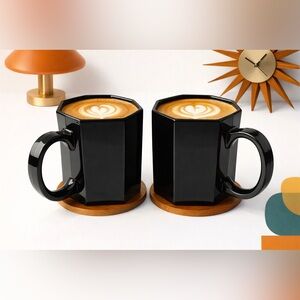 Arcoroc France Octime Black Glass Mugs Set of 2 | Vintage 1980s MCM